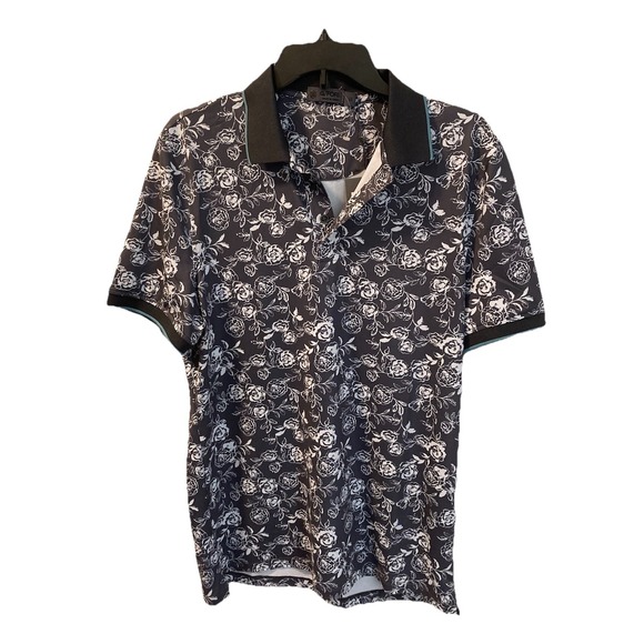 New-G/Fore Polo Shirt Mens Medium Floral Roses Golf Stretch Performance Tech-New